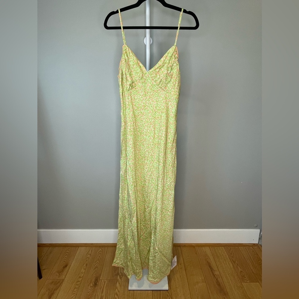 Topshop Lime Green Floral Spaghetti-Strap Maxi Dress - Sizes 8, 10